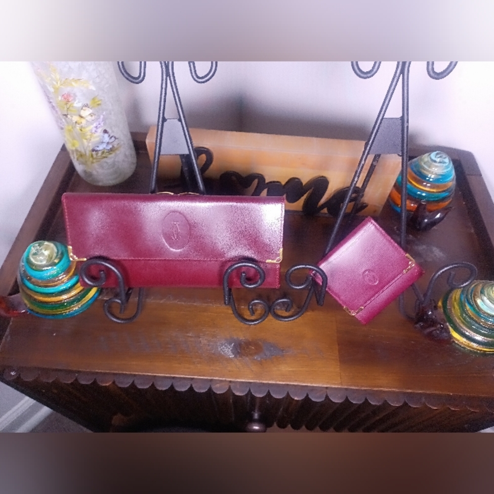 Elegant Burgundy Leather Wallet Set 2 for the price of 1